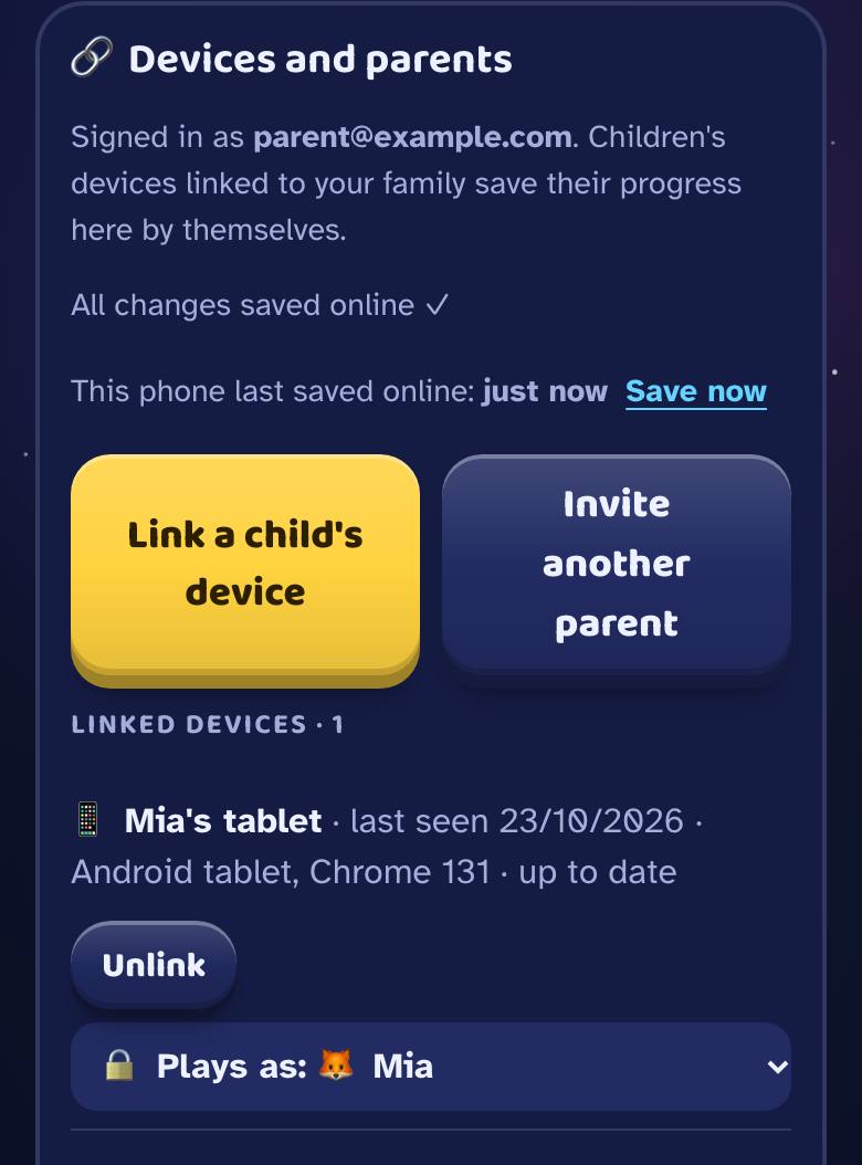 A linked device set to Plays as one child