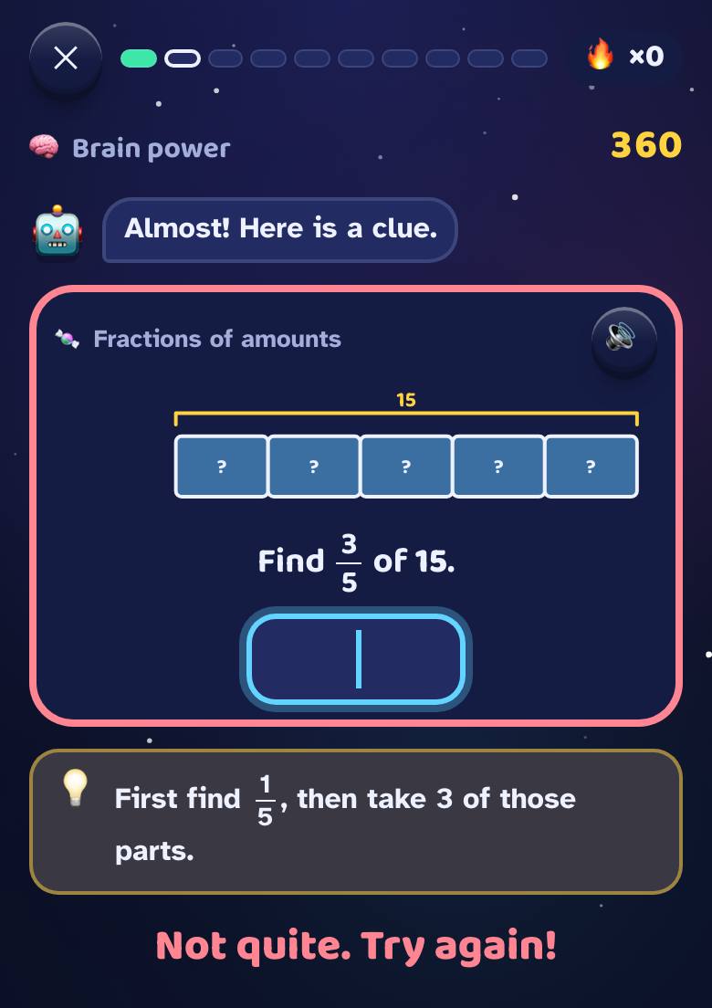 Not quite. Try again! with a hint below the question